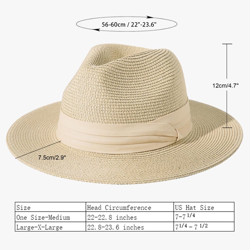Lanzom Women Wide Brim Straw Panama Roll up Hat Fedora Beach Sun Hat UPF50+ (Z-Beige Ribbon Khaki) - Image 2